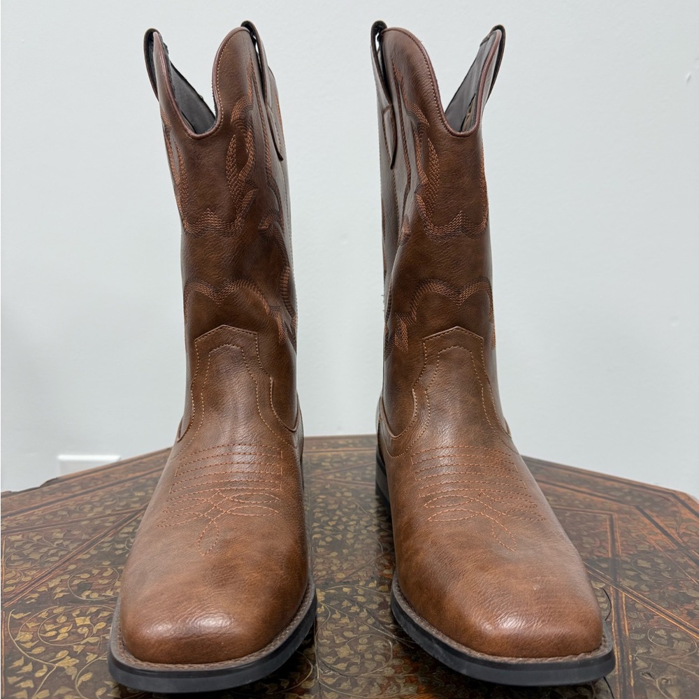 Men's Vodvob Brown Leather Western Boots